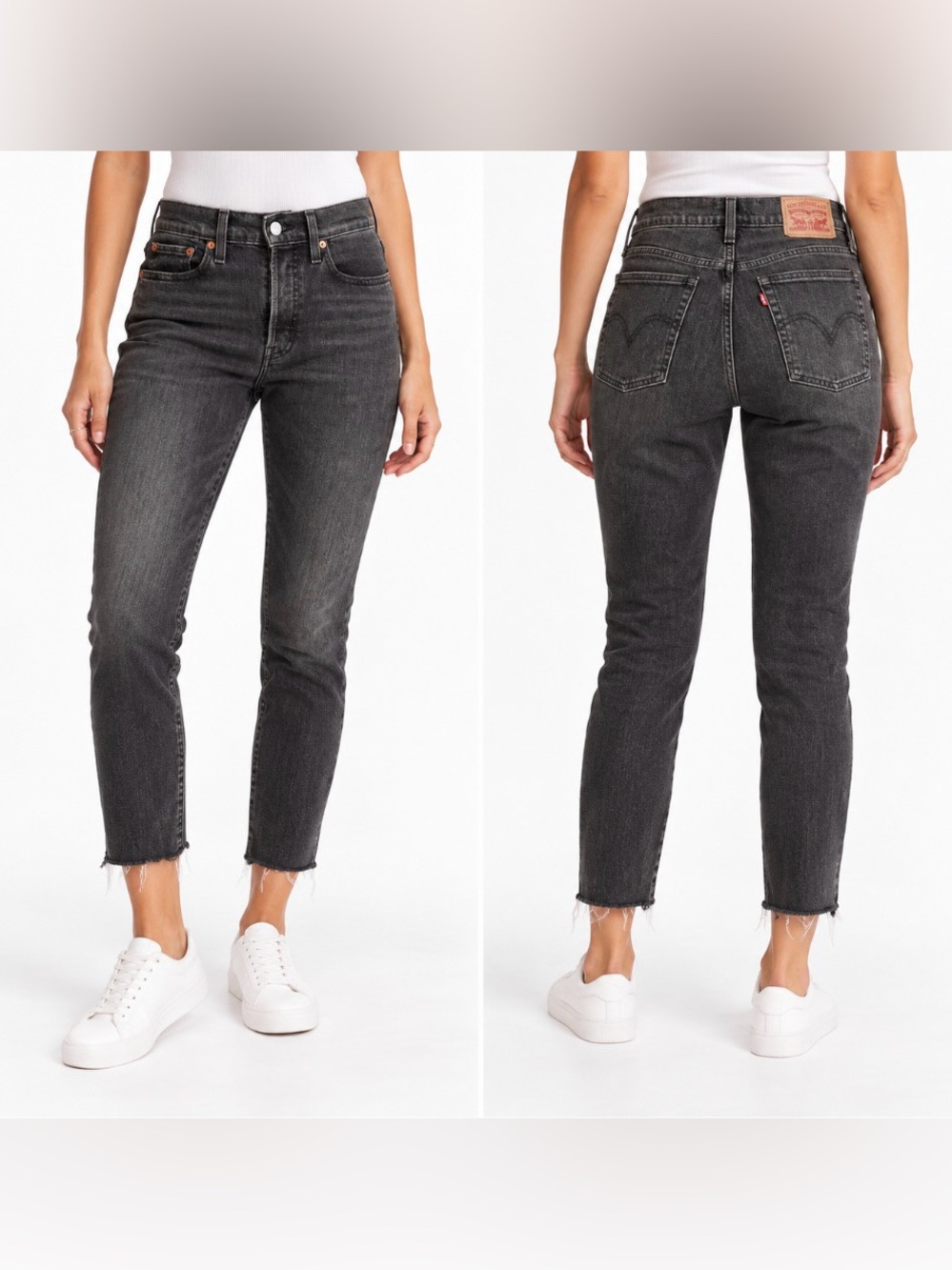 Levi's Wedgie Skinny ‘Wing’ faded Black Washed Grey Raw Hem Jeans Size 29